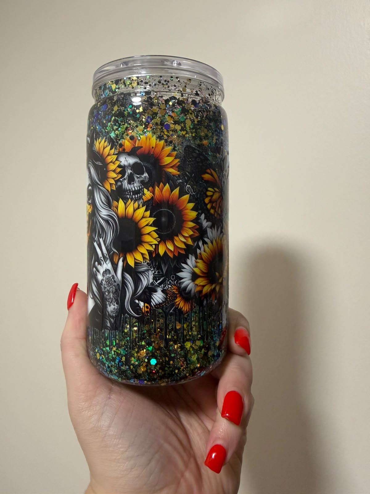16oz Acrylic Sunflower Tattoo Girl Snowglobe