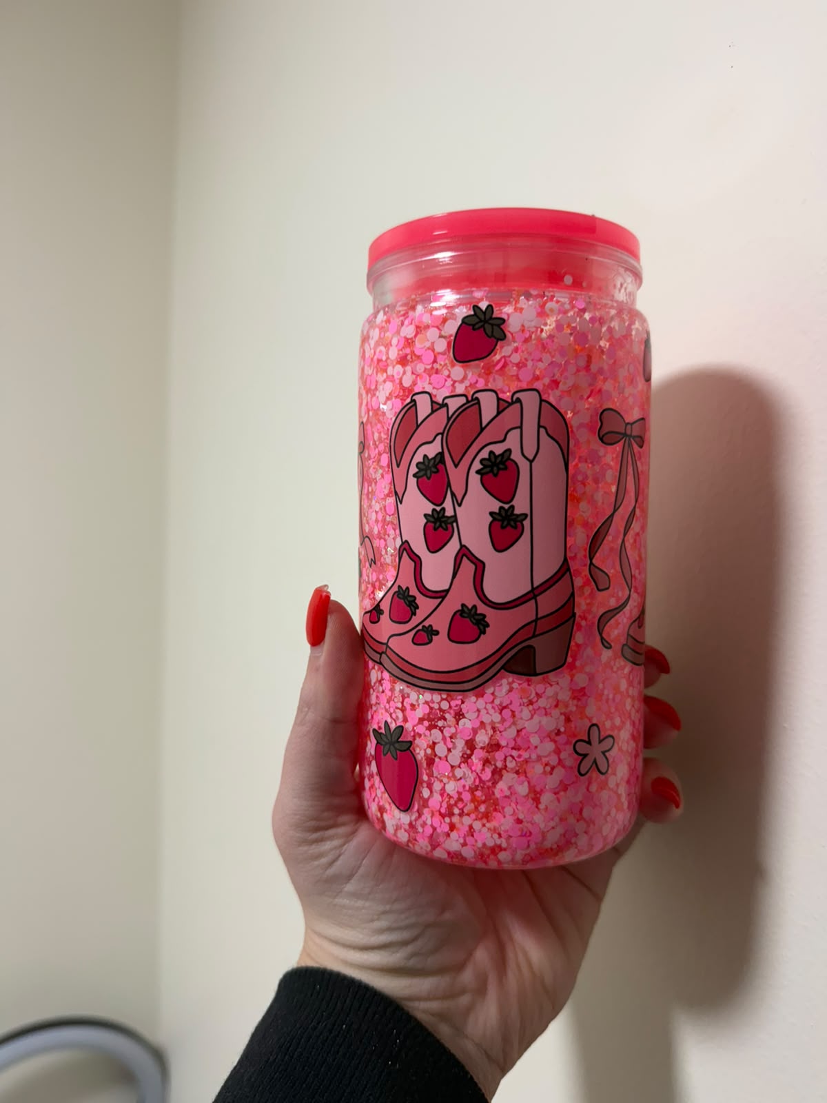 16oz Acrylic Cowgirl Boots Snowglobe