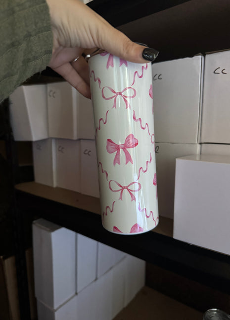 Pre-Made 20oz Pink Bow Cream Background