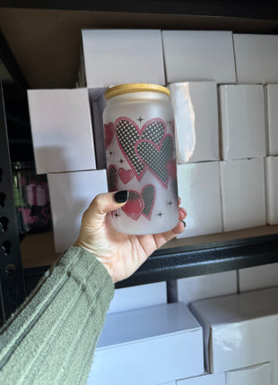 Pre-Made 16oz Libbey Black Checkered Hearts