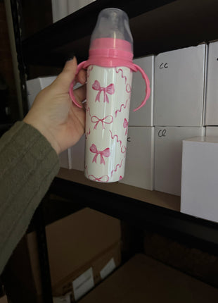 Pre-Made Pink Bows Cream Background Baby Bottle
