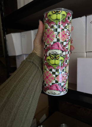 Pre-Made 20oz Grinch Guy Pink Christmas