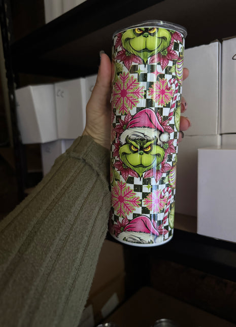 Pre-Made 20oz Grinch Guy Pink Christmas