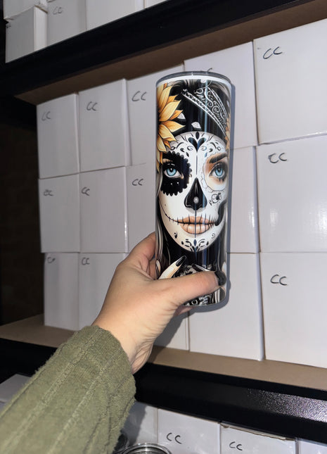 Pre-Made 20oz Black and White Sugar Skull