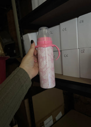 Pre-Made Pink Flowy Bows Baby Bottle
