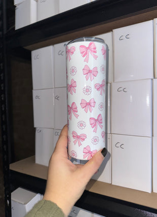 Pre-Made 20oz Pink Bows White Daisies