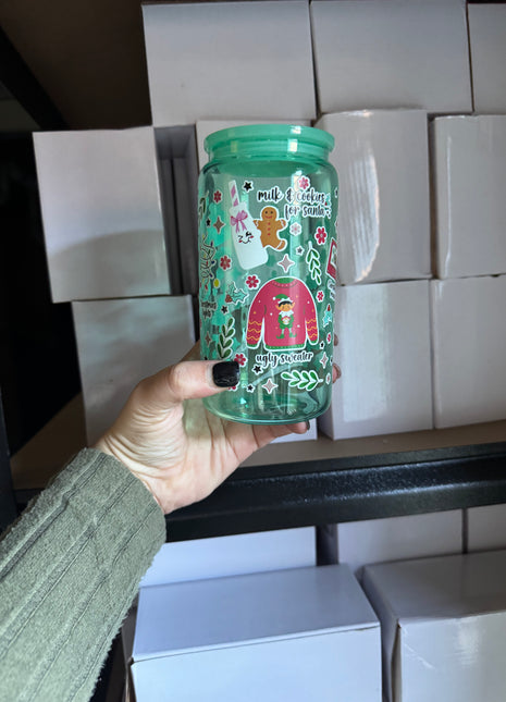 Pre-Made 16oz Libbey Milk and Cookies for Santa