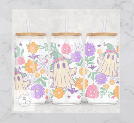 16oz Frosted Floral Ghost
