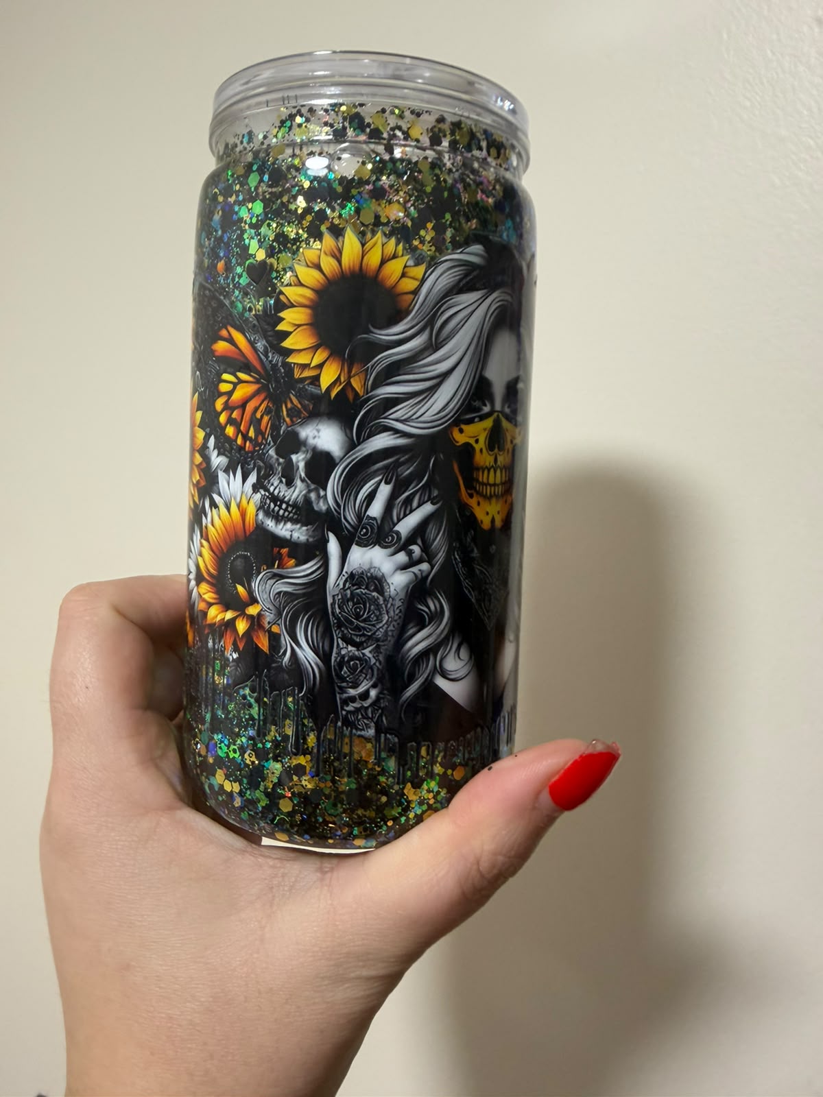 16oz Acrylic Sunflower Tattoo Girl Snowglobe