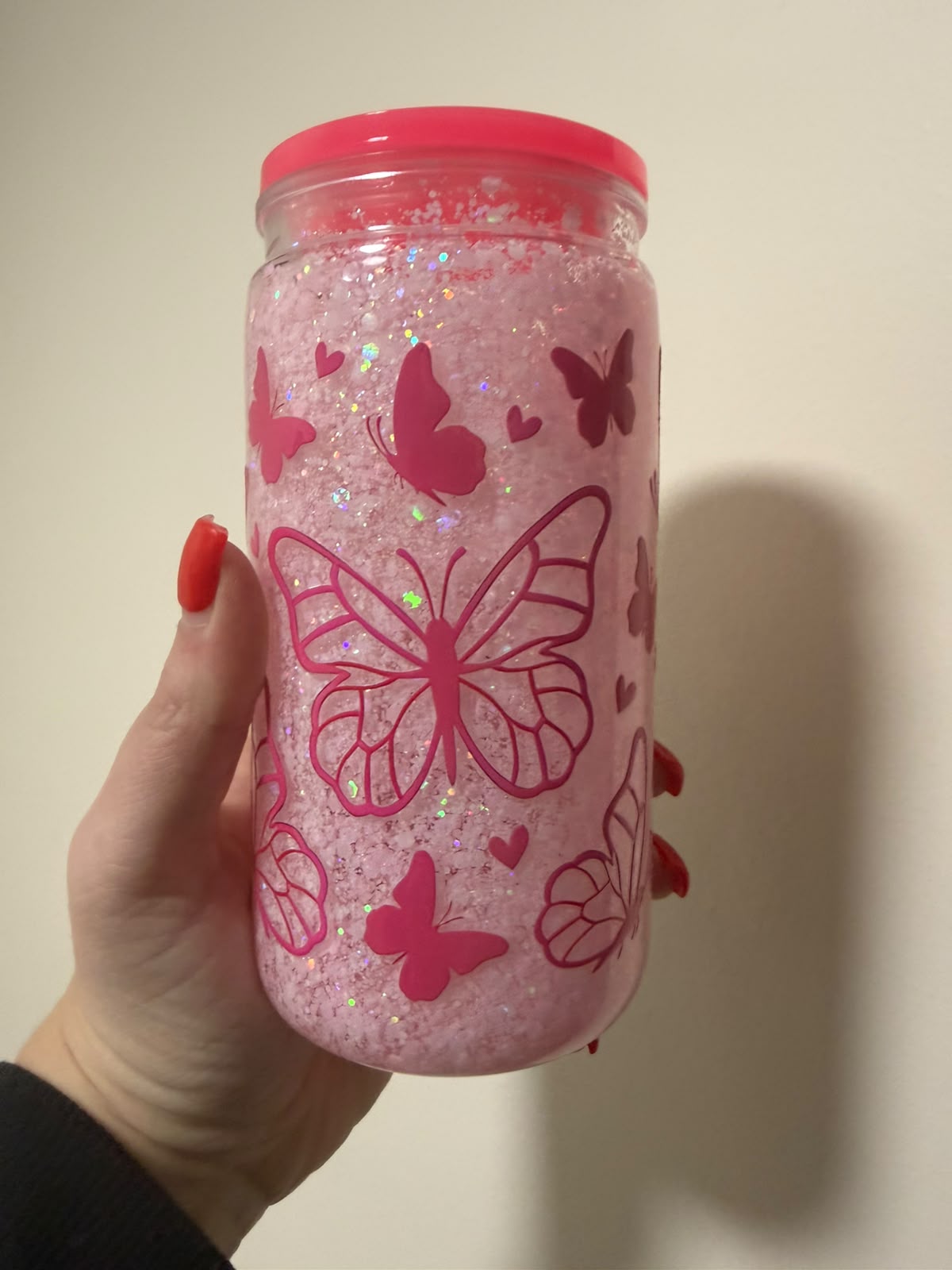 16oz Acrylic Pink Butterfly Snowglobe