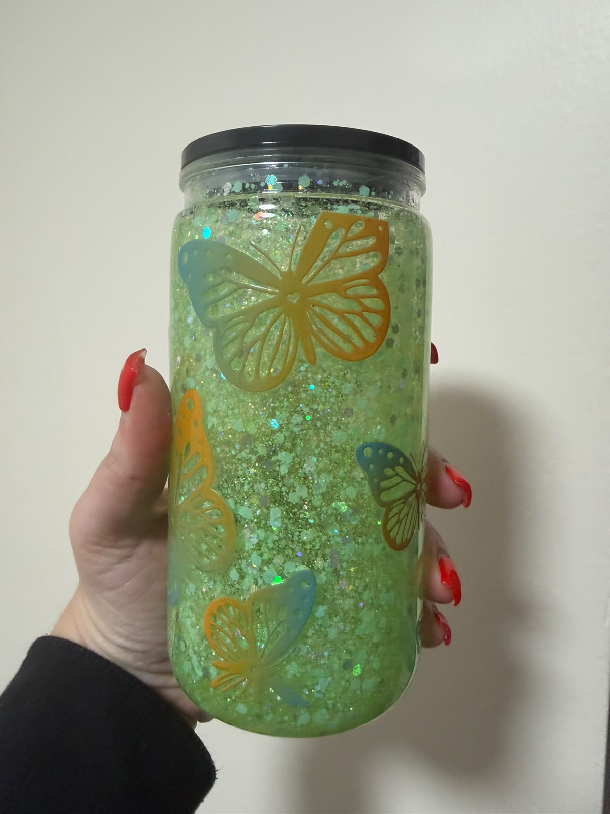 16oz Acrylic Green Butterfly Snowglobe