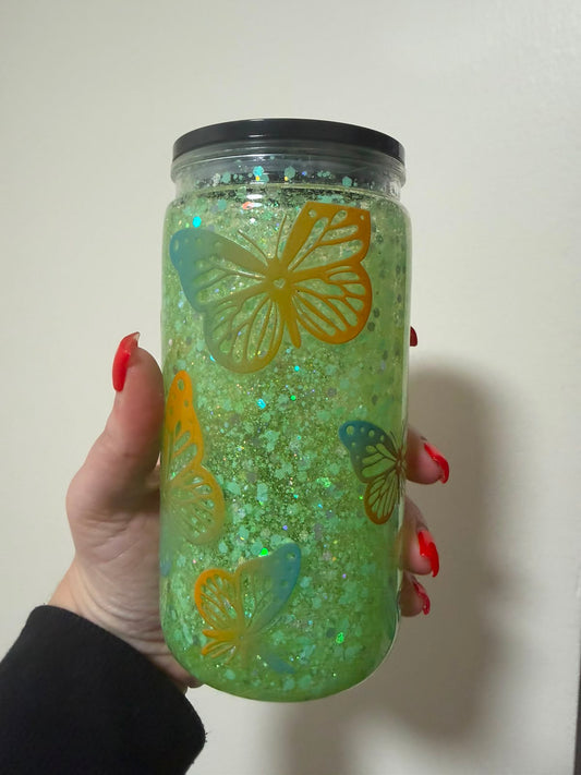 16oz Acrylic Green Butterfly Snowglobe