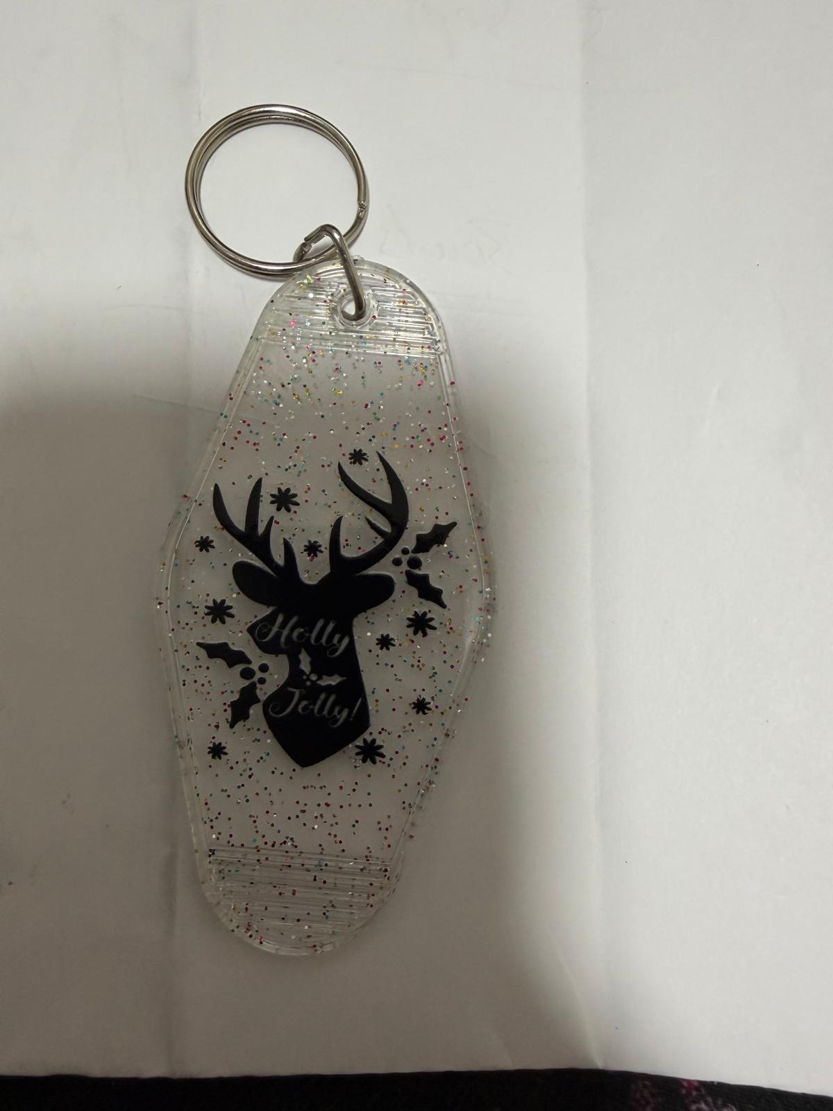 Premade Reindeer Head Holly Jolly Keyring