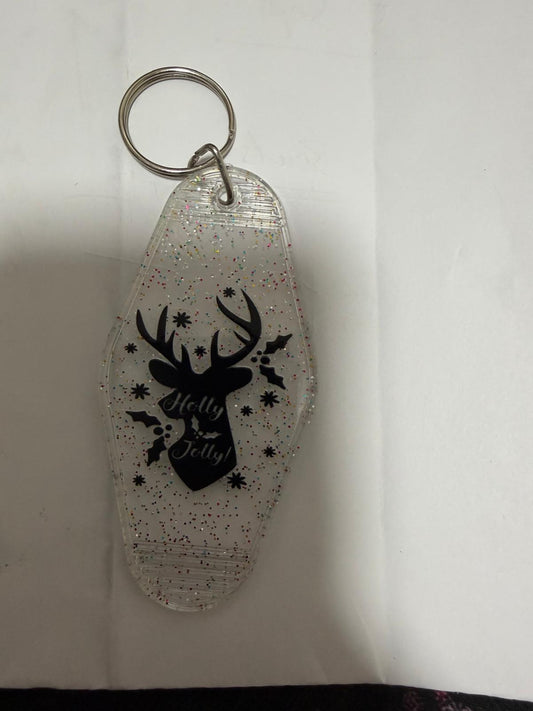 Premade Reindeer Head Holly Jolly Keyring
