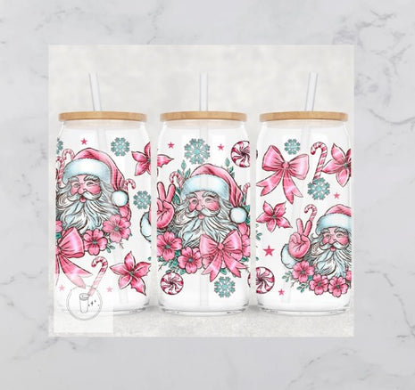 16oz Frosted Pink Santa